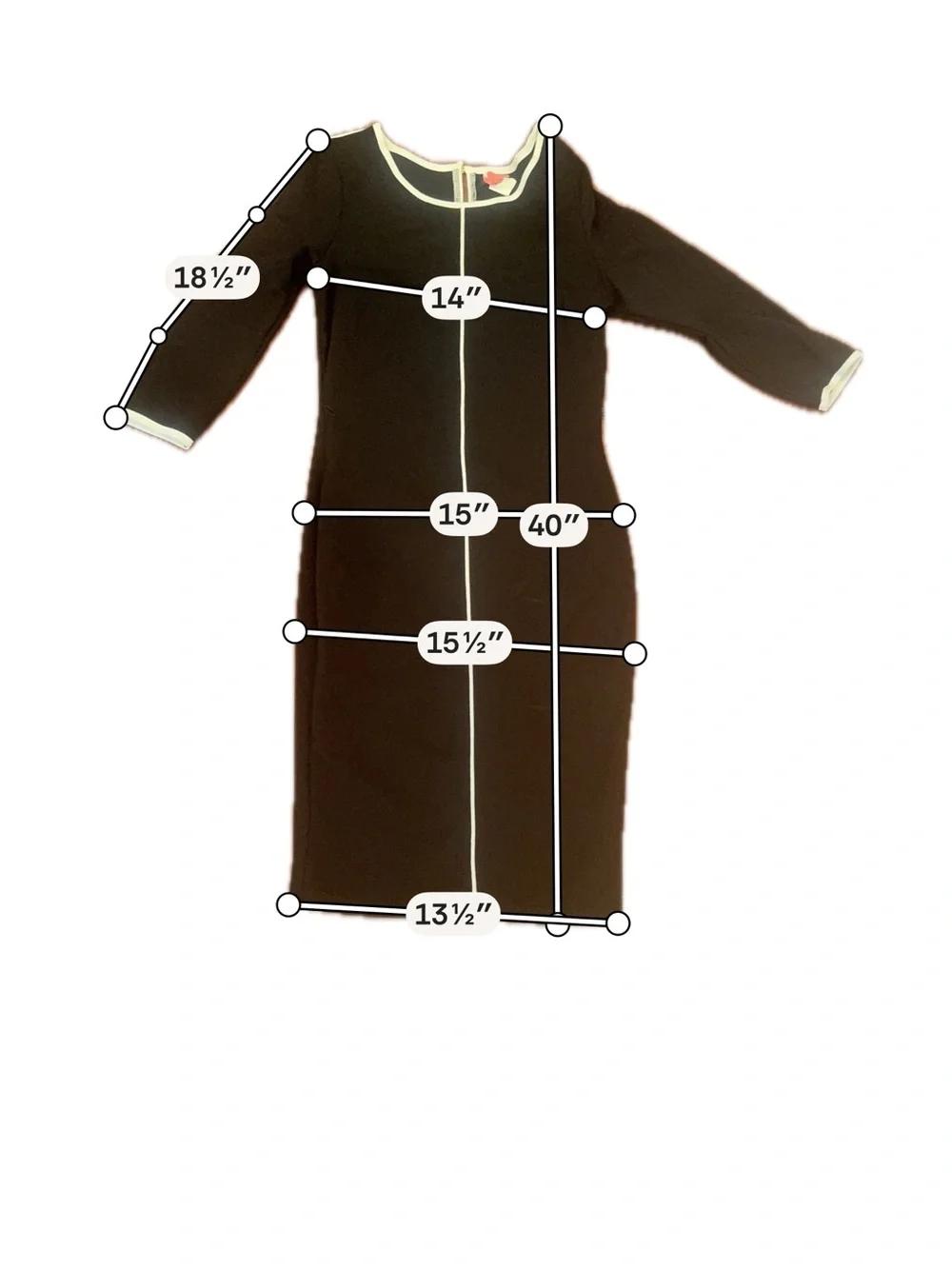 VENUS Black Long-Sleeve Shift Dress with White Piping
